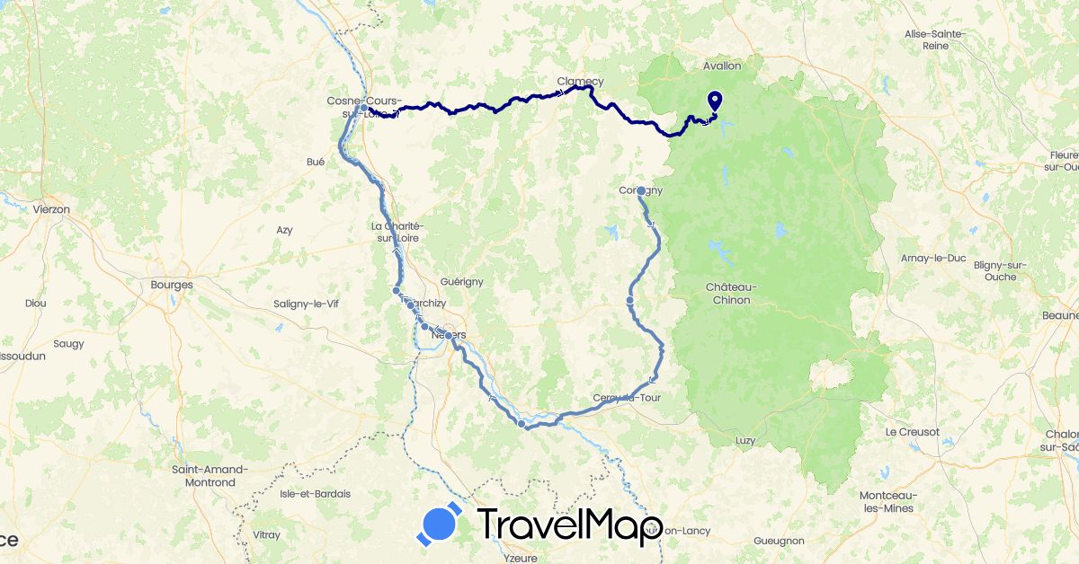 TravelMap itinerary: driving, cycling in France (Europe)