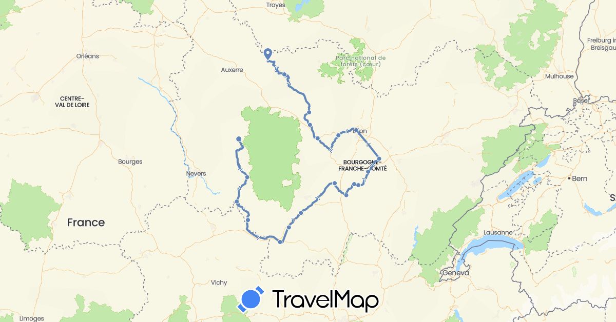TravelMap itinerary: driving, cycling in France (Europe)